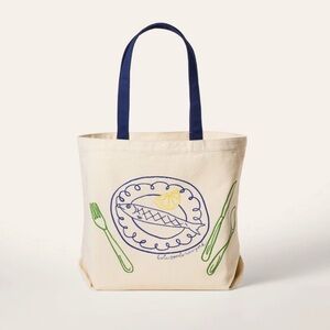Kate Spade x Target Cream and Blue Canvas Tote with Whimsical Sardine Embroidery